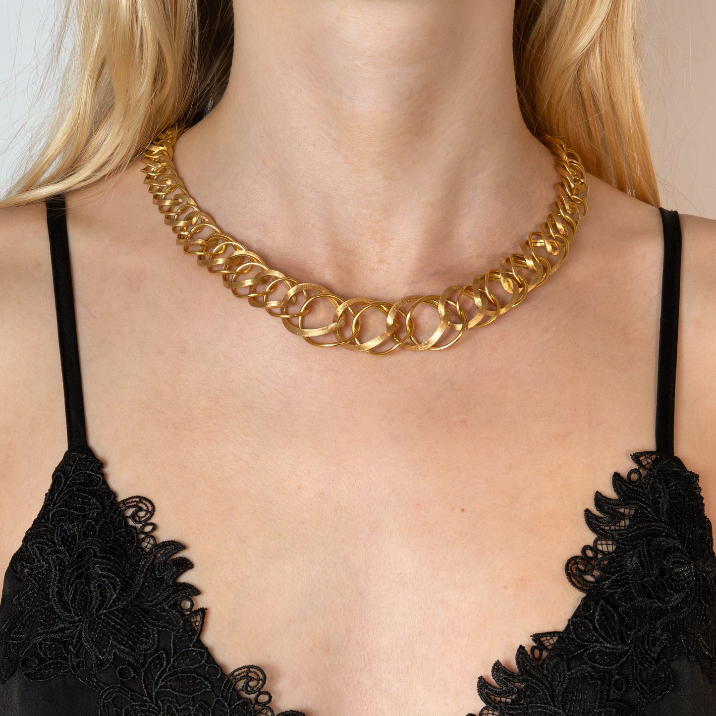 Vintage Italian 18ct Gold Woven Ring Chain Necklace