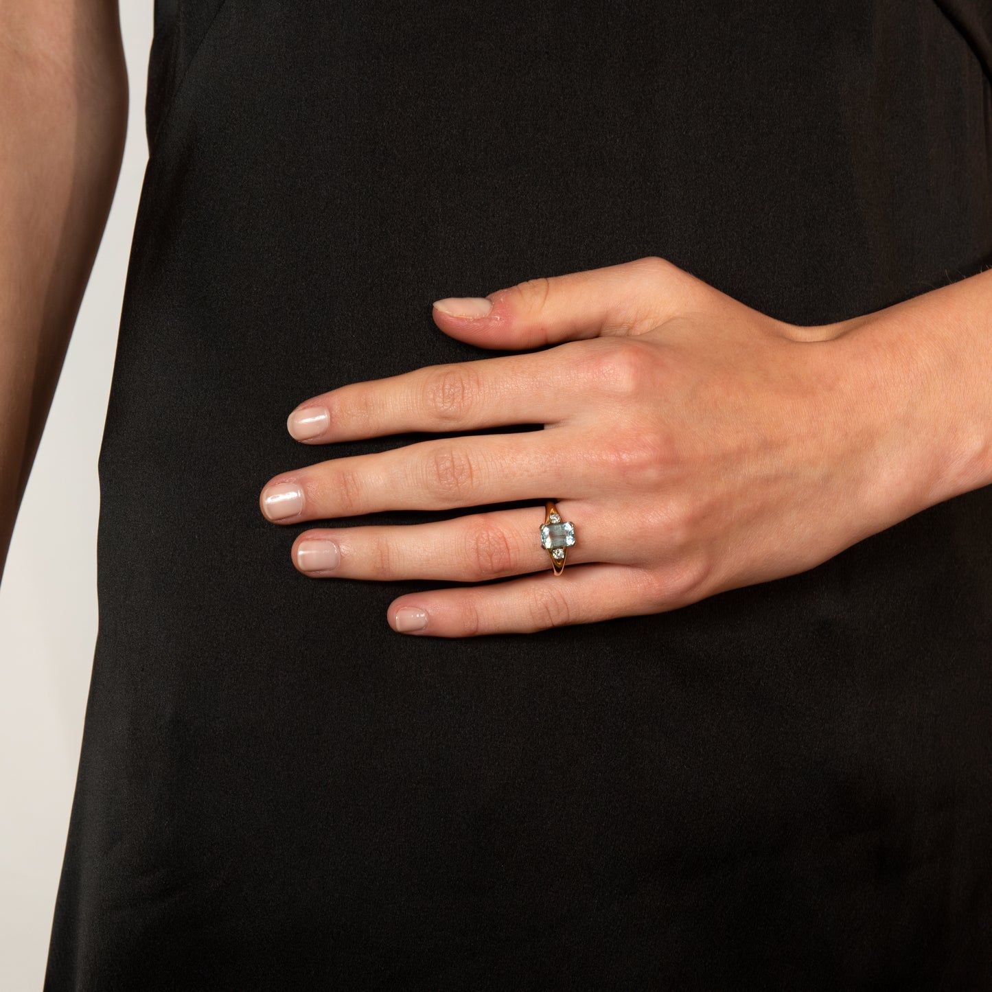 18ct Yellow Gold Aquamarine & Diamond Trilogy Ring