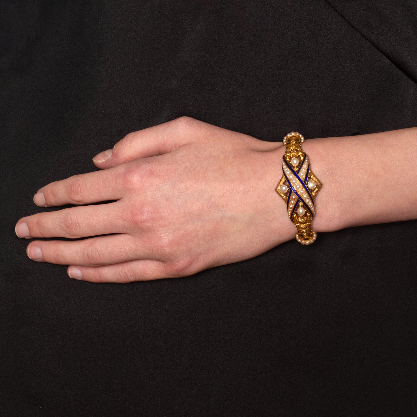 Victorian Gold Pearl and Enamel Bracelet