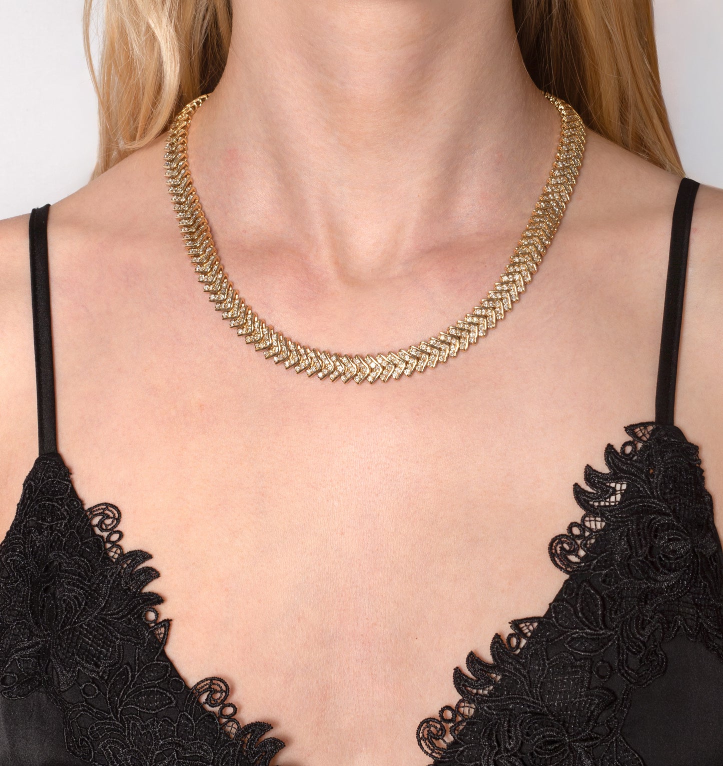 Vintage 14ct Gold Diamond Chevron Link Necklace