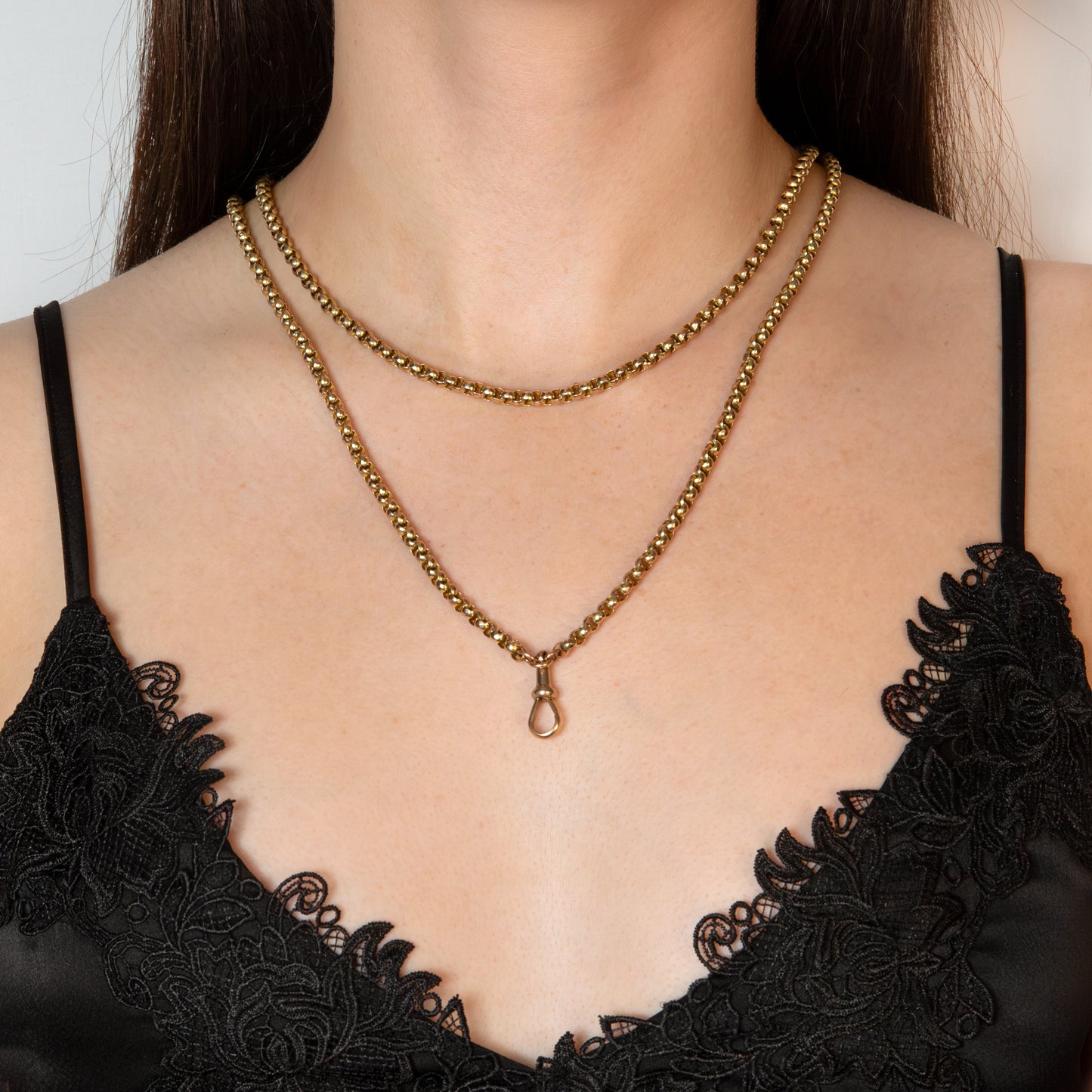 Antique 9ct Gold Faceted Belcher Guard Chain with Dog Clip c.1900
