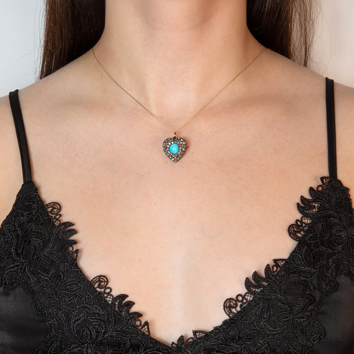 Victorian Turquoise & Diamond Heart Pendant