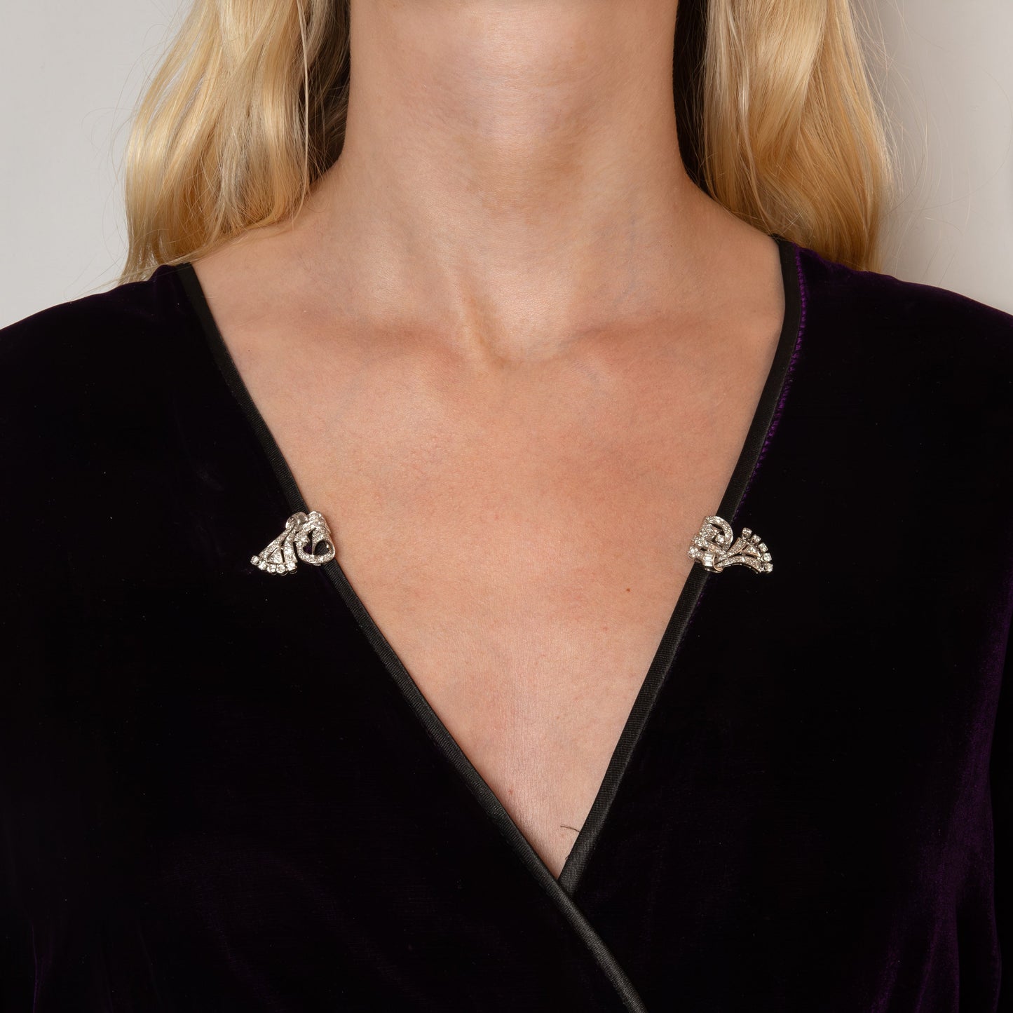 Diamond Double Clip Brooch