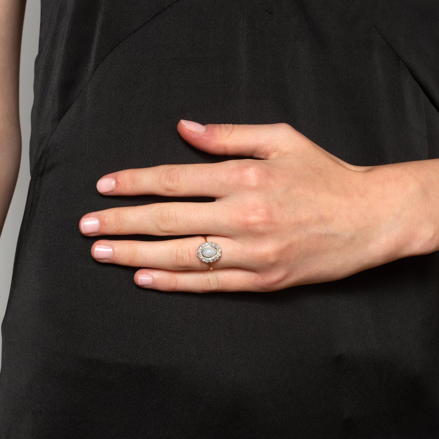 Edwardian Style Opal and Diamond Cluster Ring in 18ct Gold & Platinum