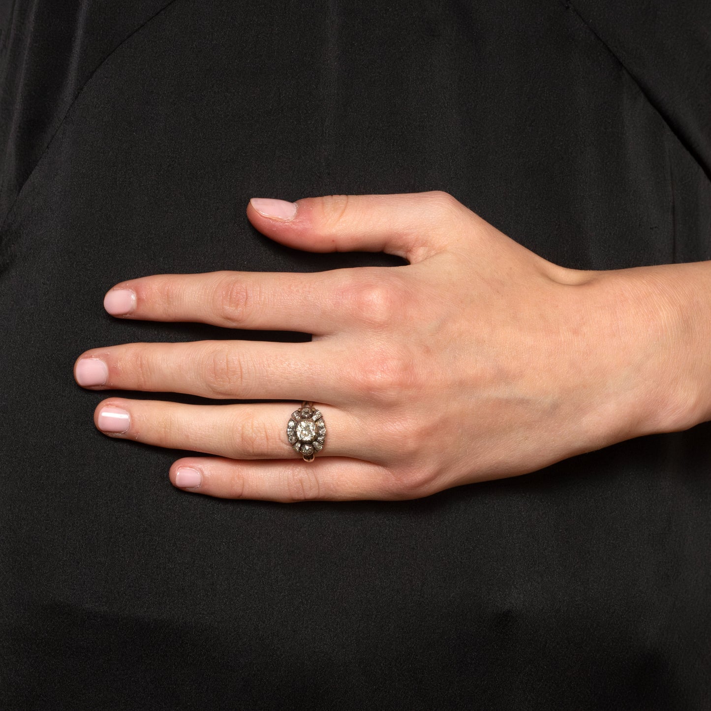 Georgian Diamond Cluster Conversion Ring in Silver & 18ct Gold