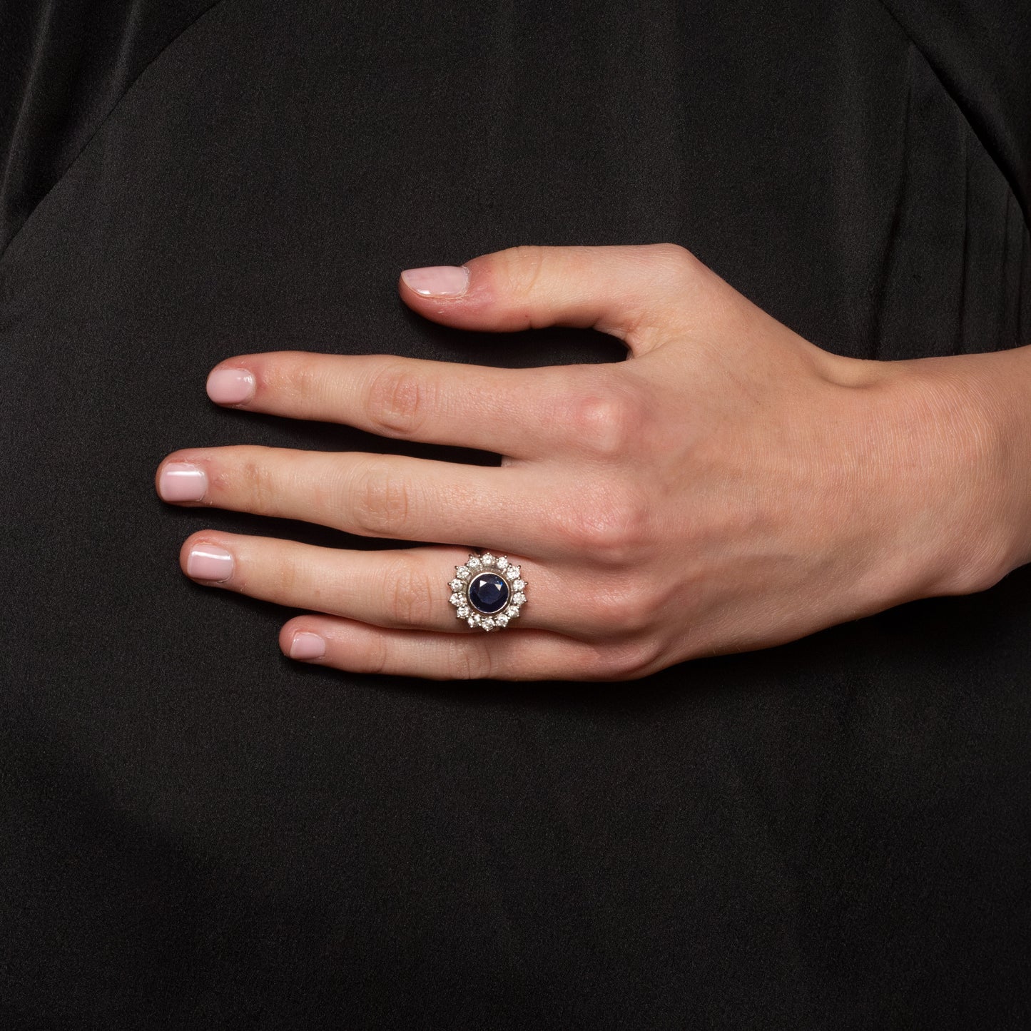 Sapphire and Diamond Cluster Ring in 18ct White Gold