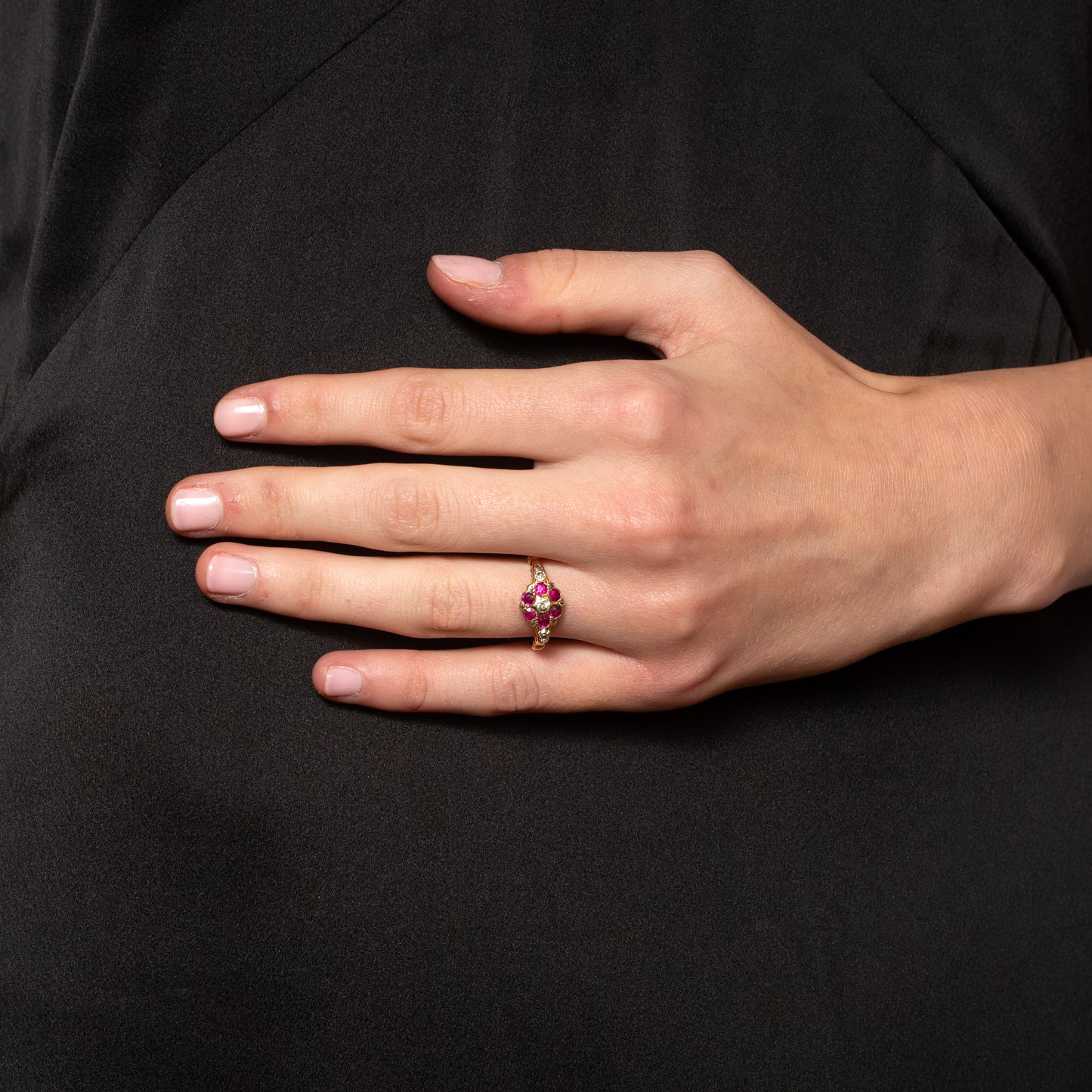 Edwardian 18ct Gold Diamond and Ruby Cluster Ring
