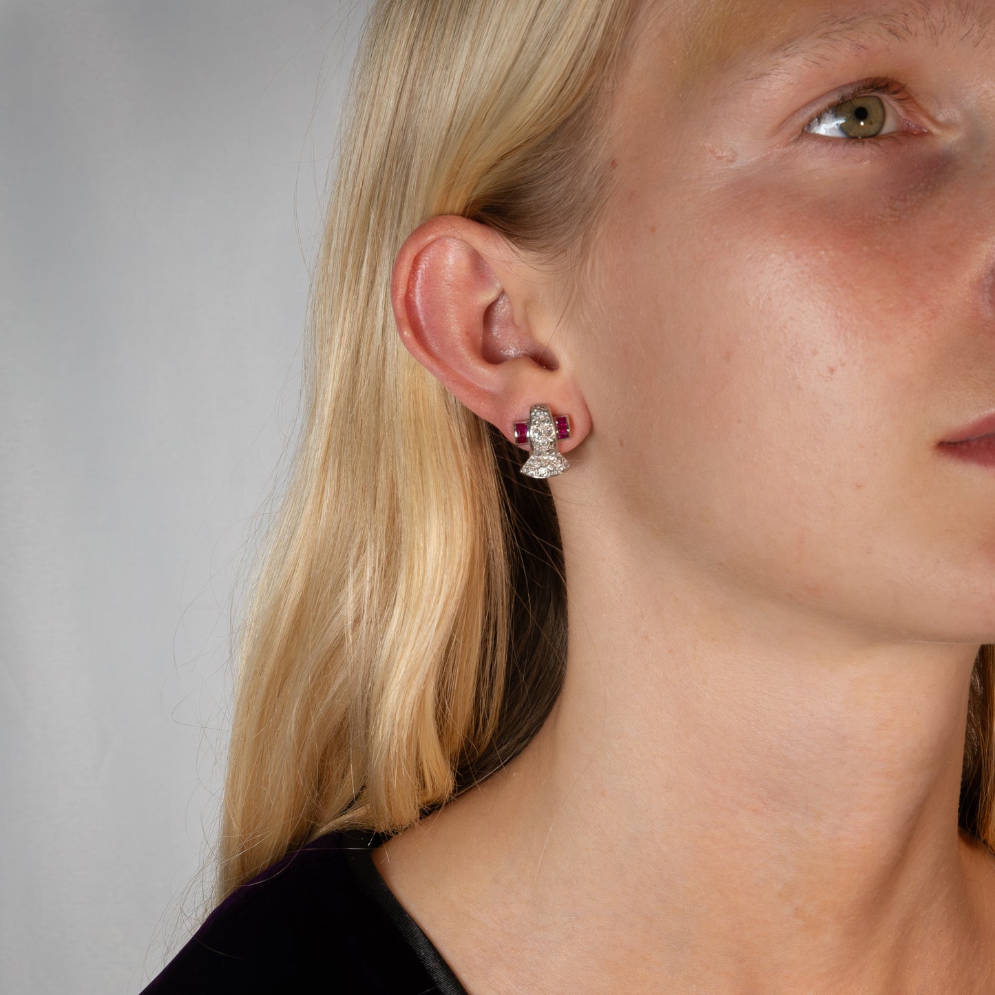Art Deco Ruby & Diamond Platinum Clip Earrings