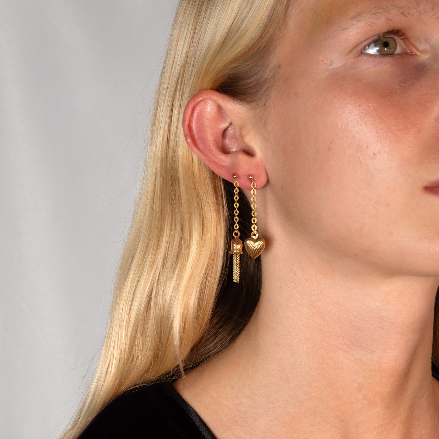 Vintage 18ct Gold Mismatched Heart & Tassel Drop Earrings