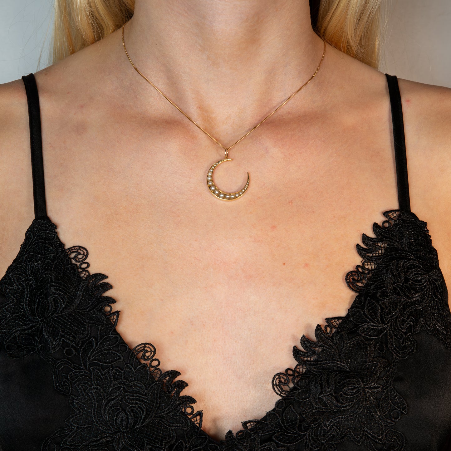 Victorian 15ct Gold Pearl Crescent Pendant