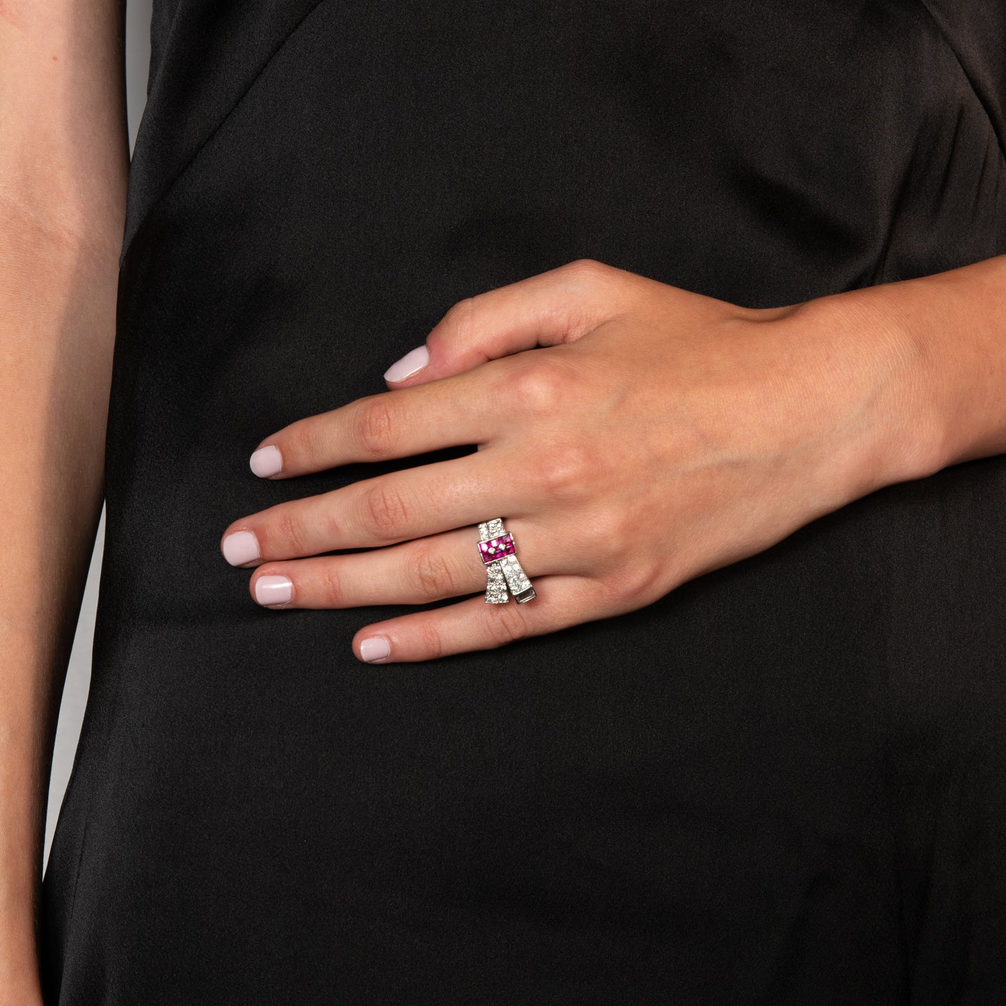 1940s Platinum Ruby and Diamond Cocktail Ring