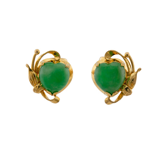 Vintage 18ct Gold Jade Heart Stud Earrings