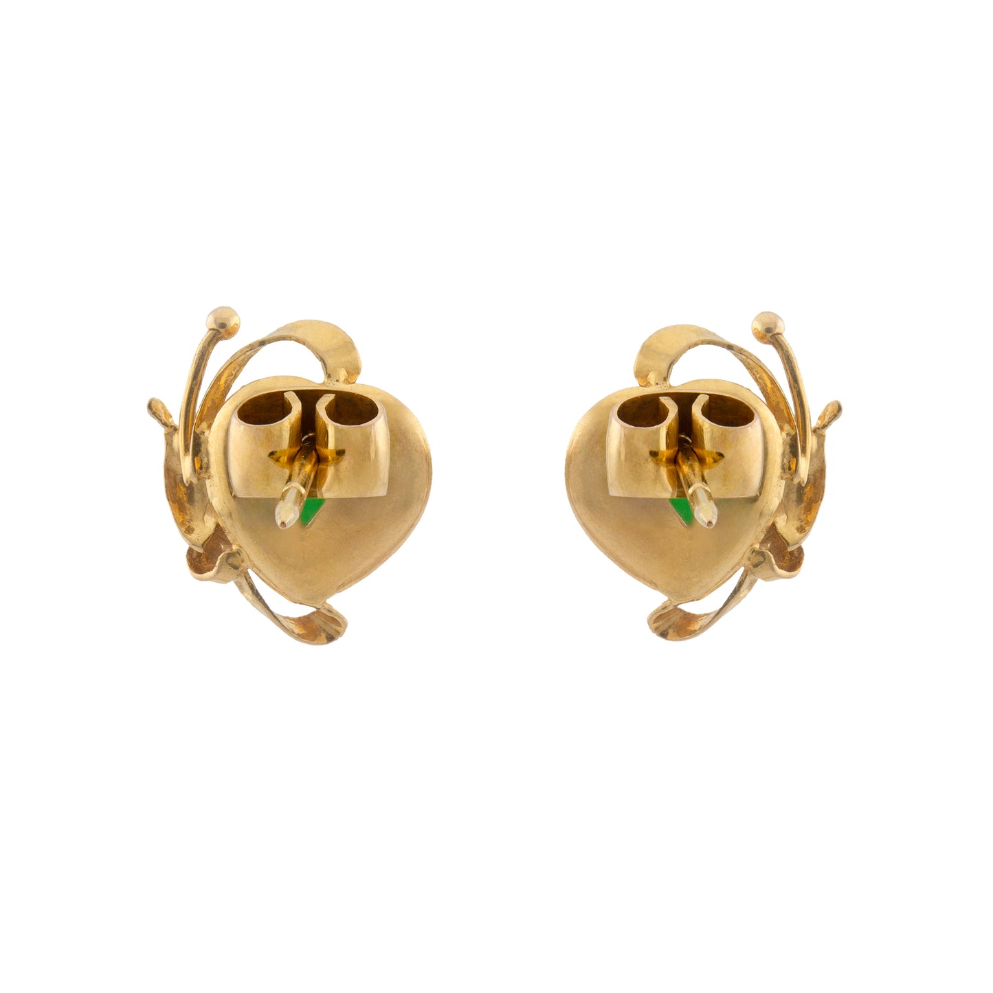 Vintage 18ct Gold Jade Heart Stud Earrings