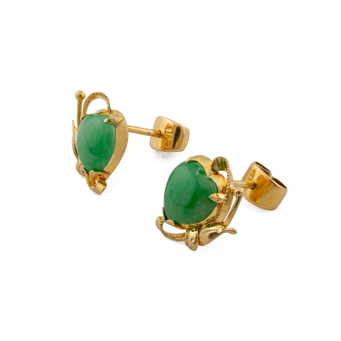 Vintage 18ct Gold Jade Heart Stud Earrings