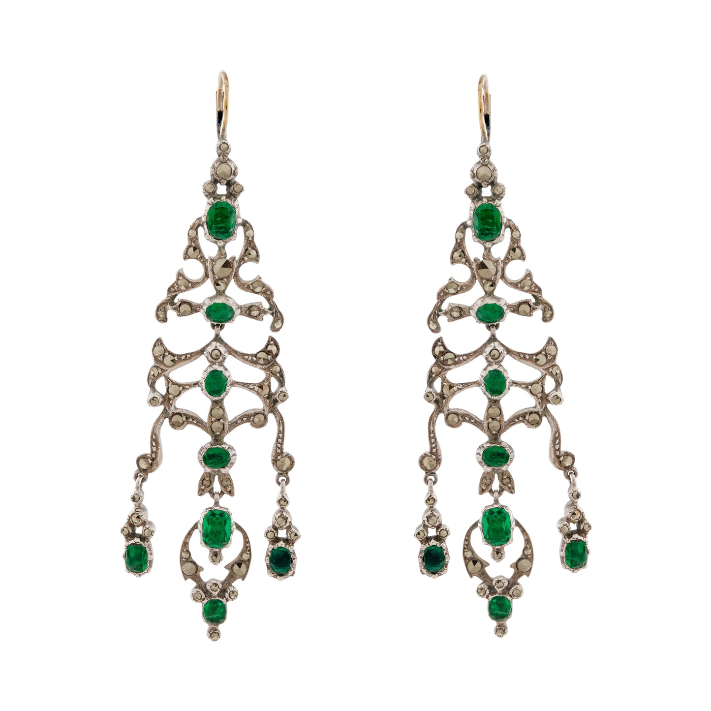 Antique Silver Paste & Marcasite Chandelier Earrings