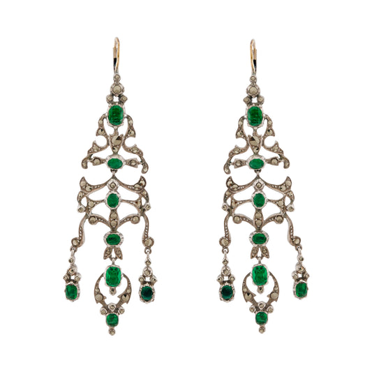Antique Silver Paste & Marcasite Chandelier Earrings