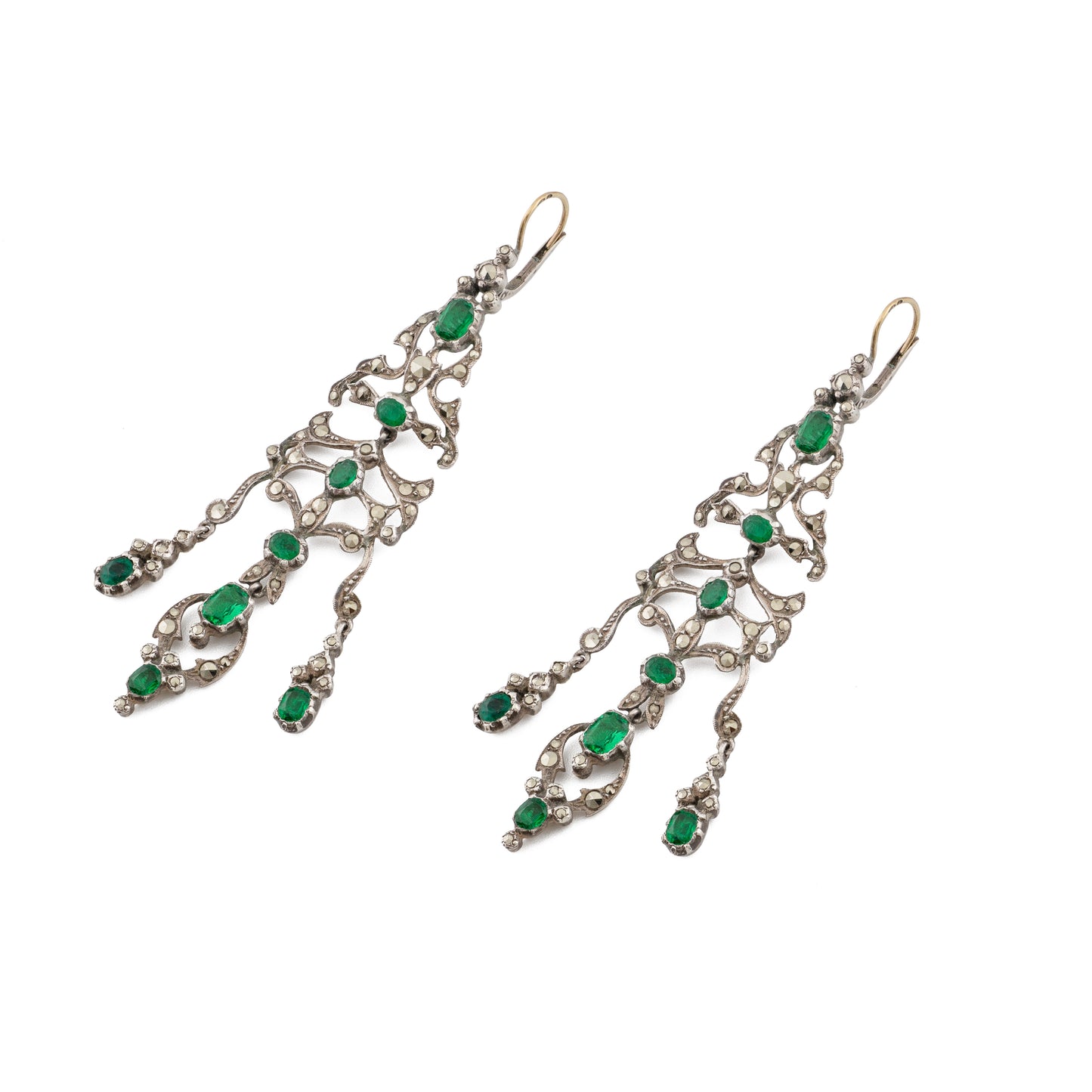 Antique Silver Paste & Marcasite Chandelier Earrings