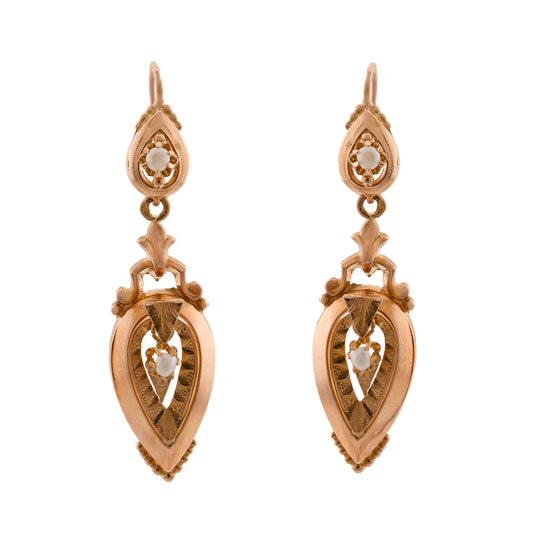 Antique 18ct Gold French Pearl Drop Earrings