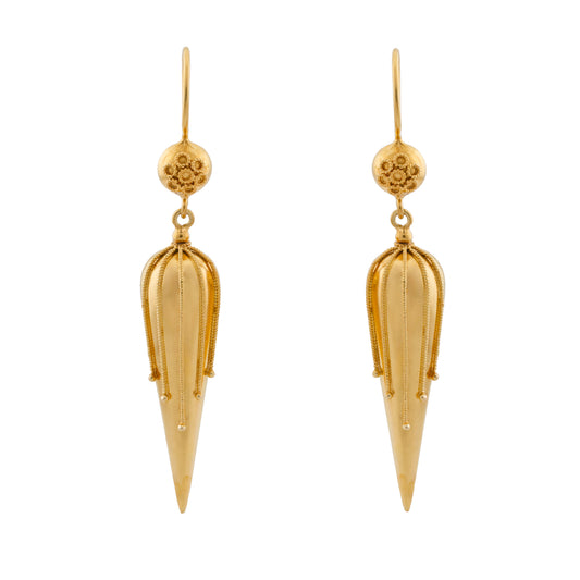 Victorian 15ct Gold Etruscan Revival Drop Earrings