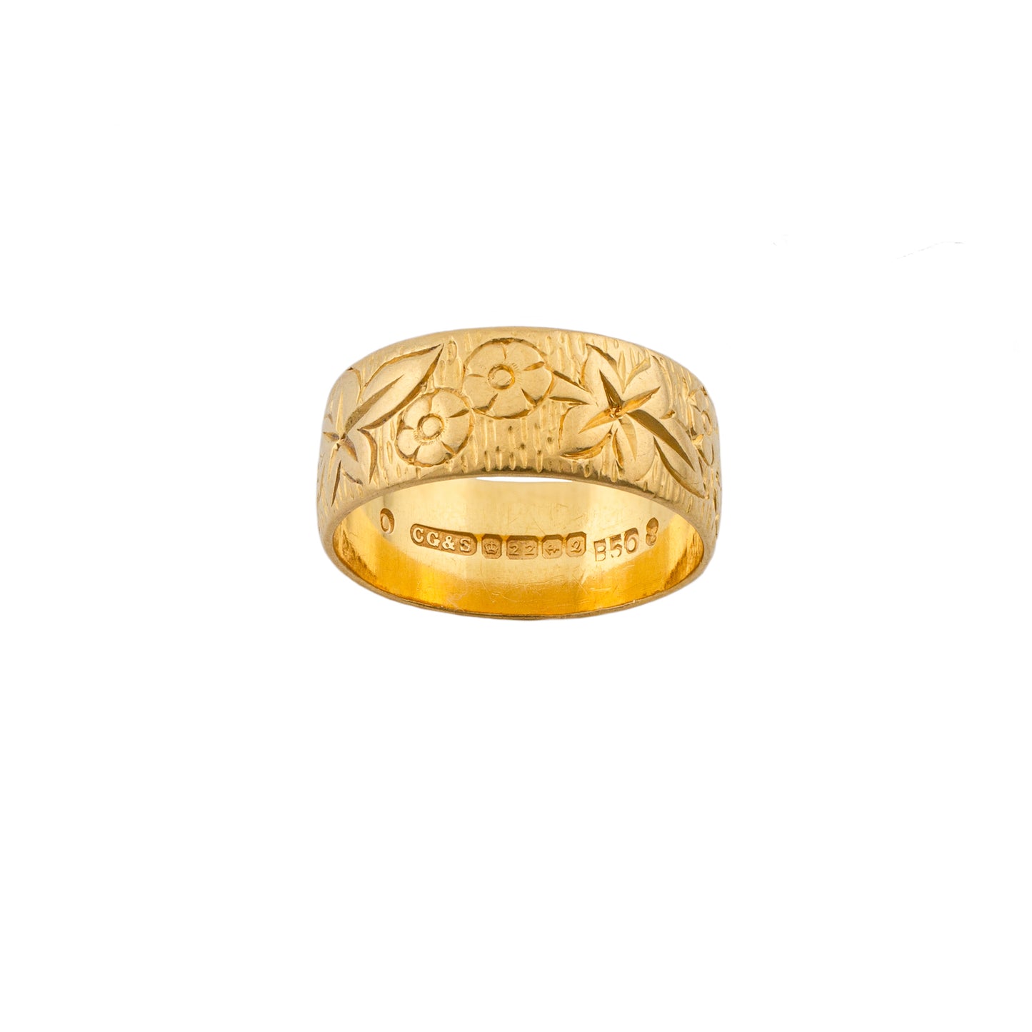 Vintage 22ct Gold Floral Engraved Cigar Band Ring