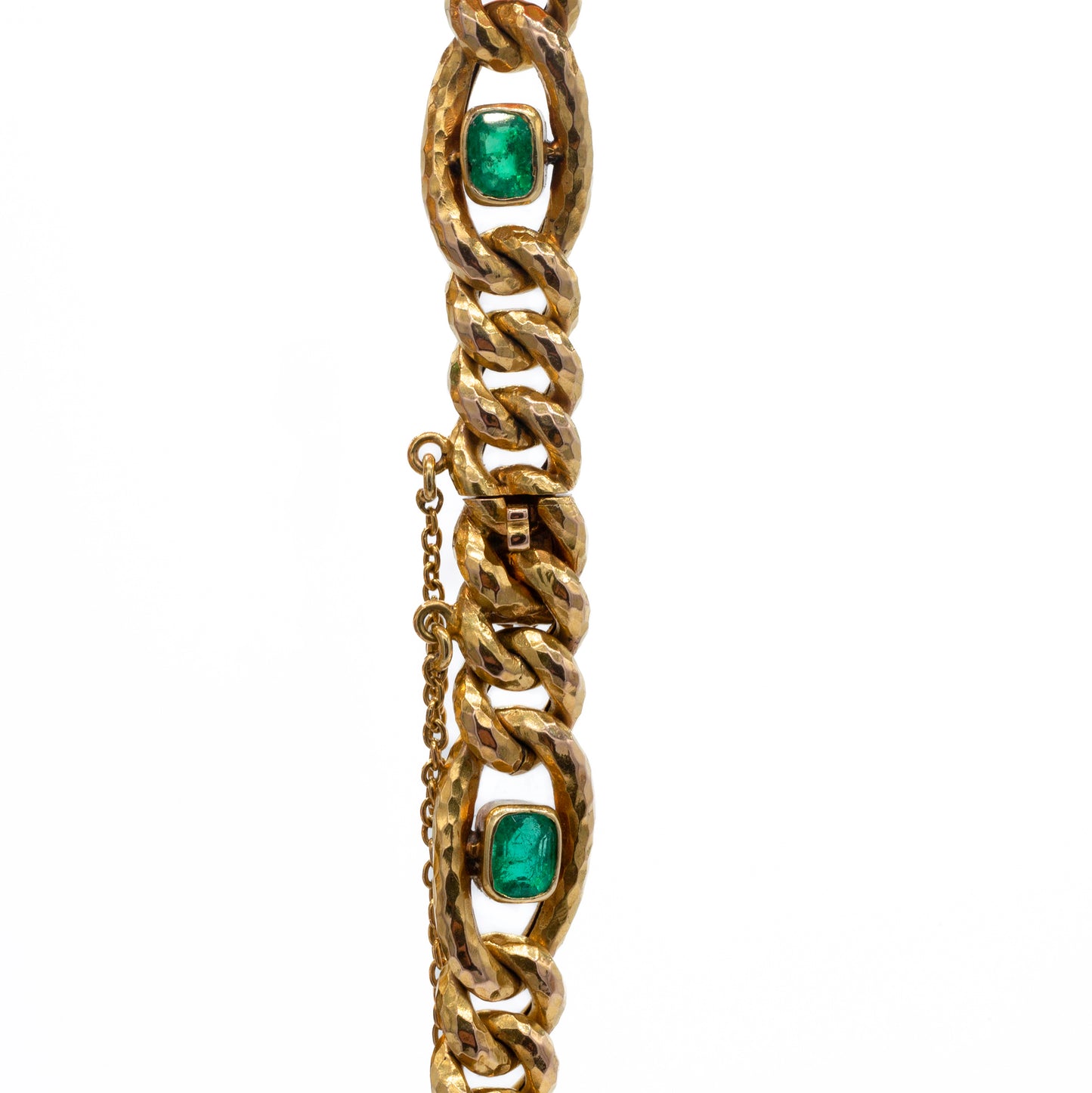 18ct French Curb Linked Diamond and Emerald Bracelet