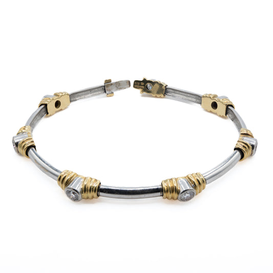 18ct White and Yellow Gold Diamond Bar Bracelet