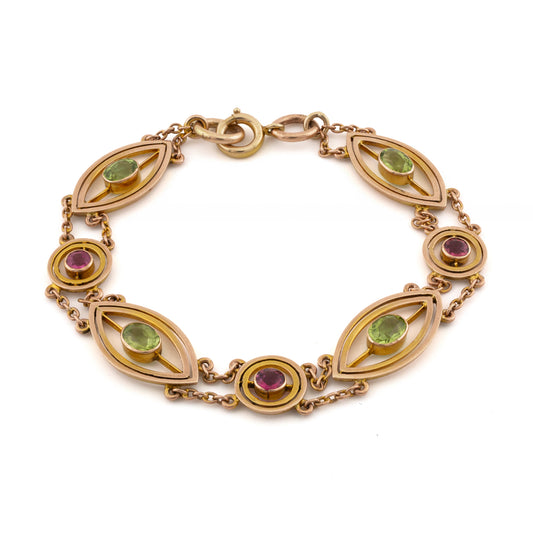 Edwardian 9ct Peridot and Tourmaline Bracelet