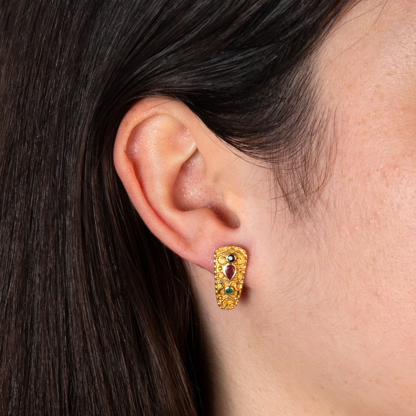 Vintage 18ct Yellow Gold Gemset Omega Clip Earrings