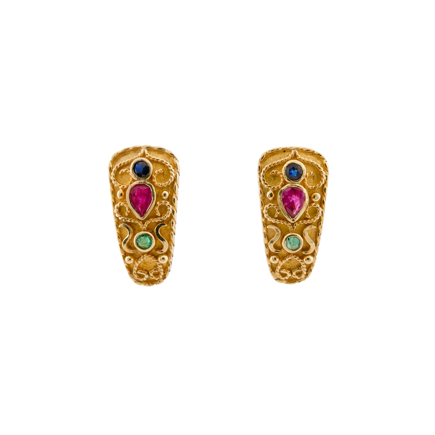 Vintage 18ct Yellow Gold Gemset Omega Clip Earrings