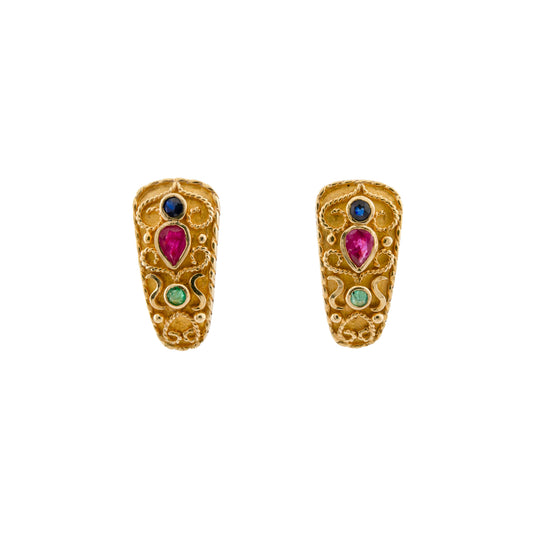 Vintage 18ct Yellow Gold Gemset Omega Clip Earrings