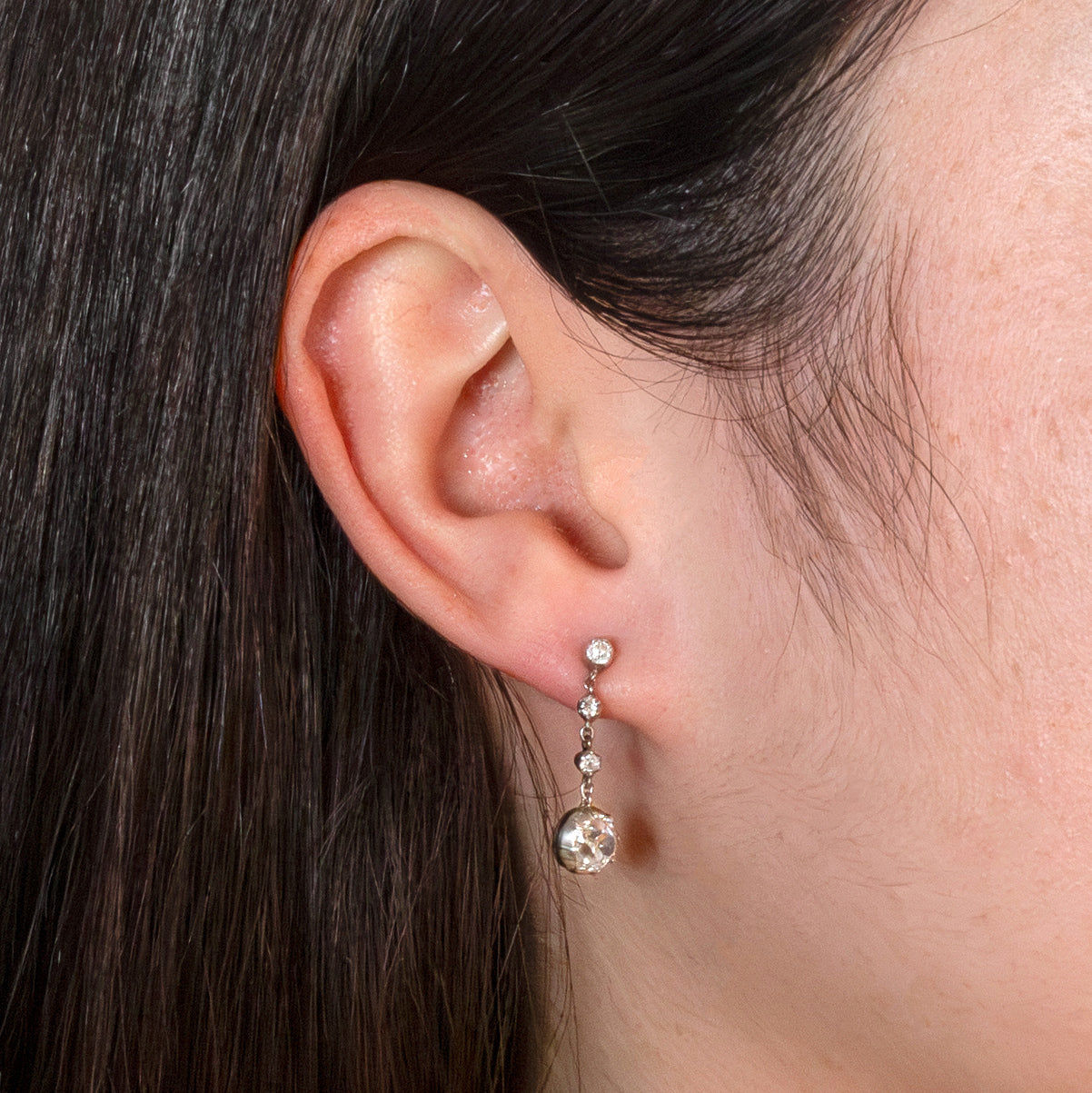 Vintage 18ct White Gold Old Cut Diamond Drop Earrings