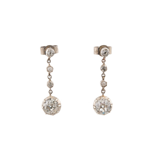 Vintage 18ct White Gold Old Cut Diamond Drop Earrings