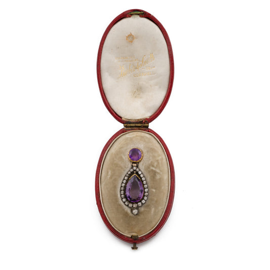 Boxed Amethyst and Diamond Pendant