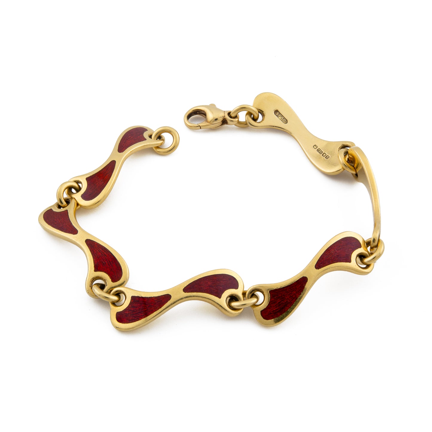 Simon Benney 18ct Gold & Red Enamel Modernist Bracelet