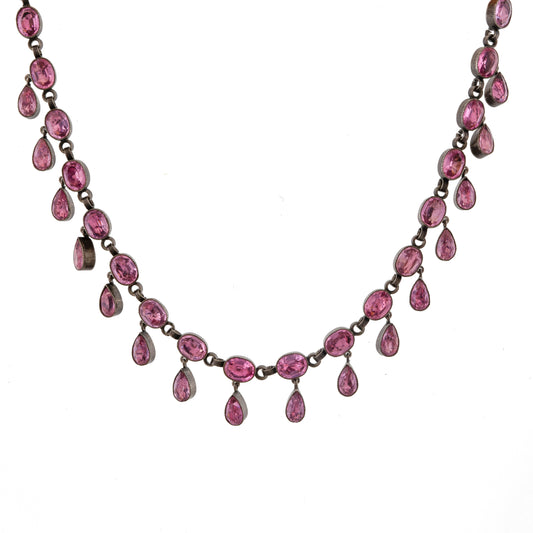 Silver Pink Foil Backed Paste Riviere Necklace
