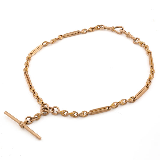 9ct Fetted Link Albert Chain With T-Bar