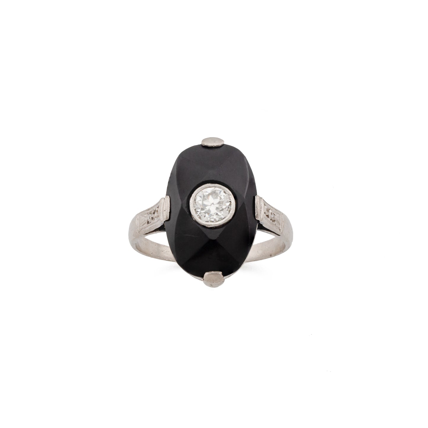 Platinum Deco Diamond and Onyx Ring