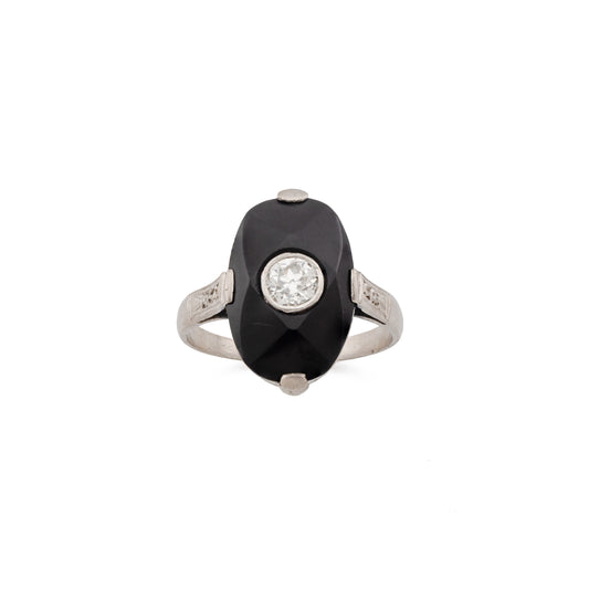 Platinum Deco Diamond and Onyx Ring