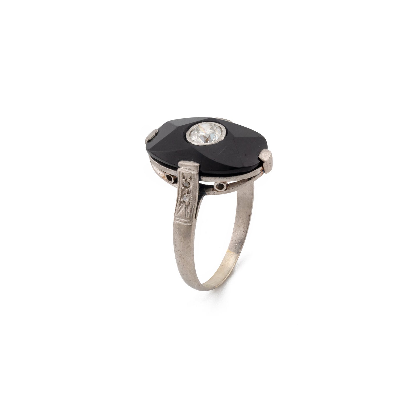 Platinum Deco Diamond and Onyx Ring