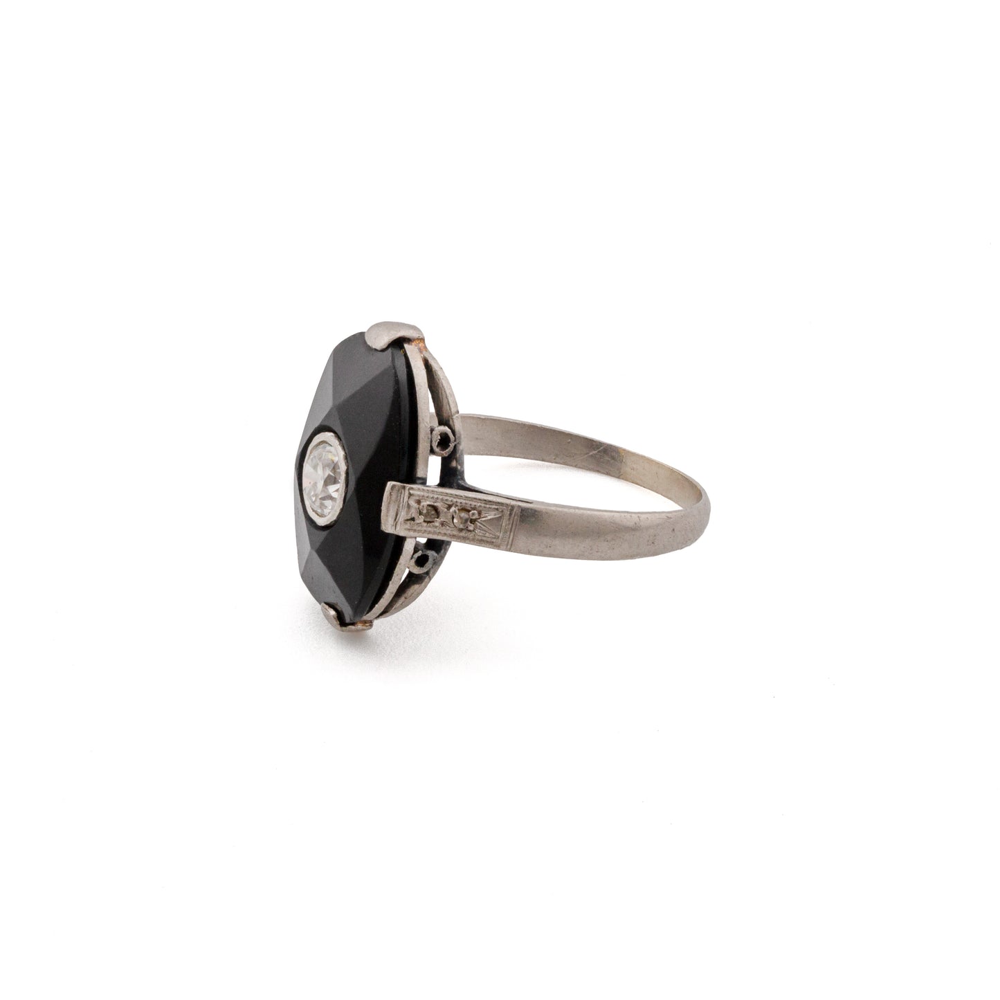 Platinum Deco Diamond and Onyx Ring