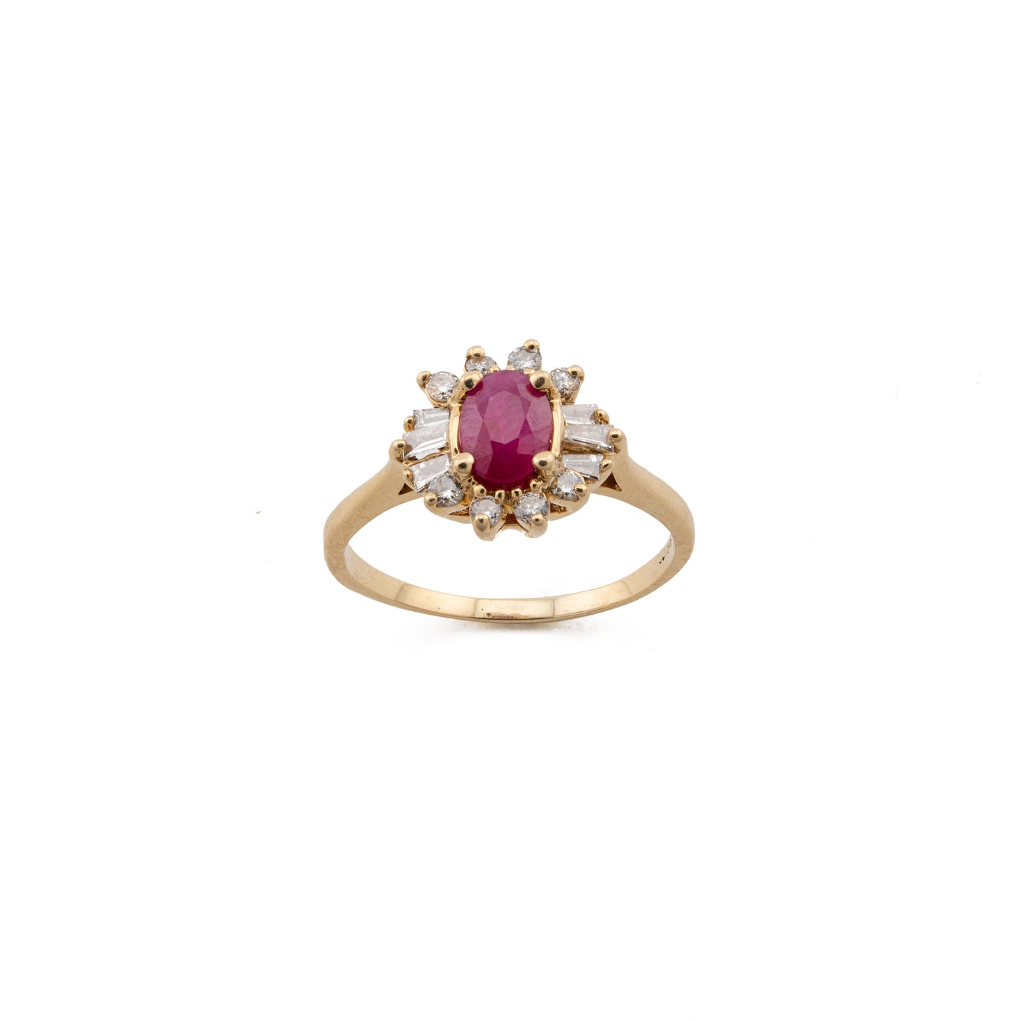 Mid-Century 14kt Yellow Gold Ruby and Diamond Cluster Ring