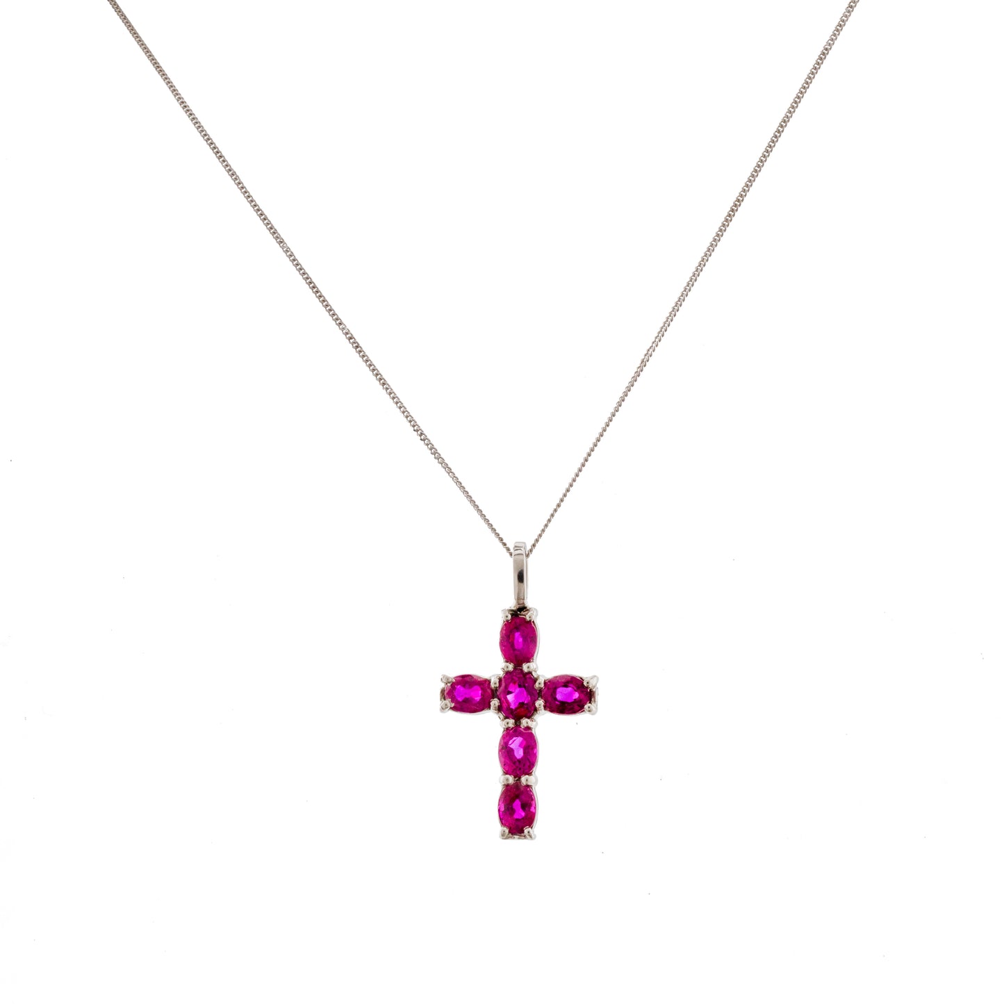 18ct White Gold Thai Ruby Cross Pendant Necklace