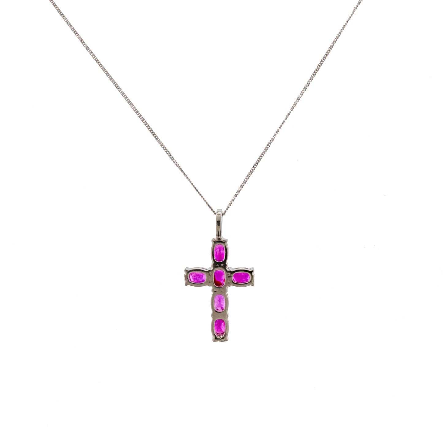 18ct White Gold Thai Ruby Cross Pendant Necklace