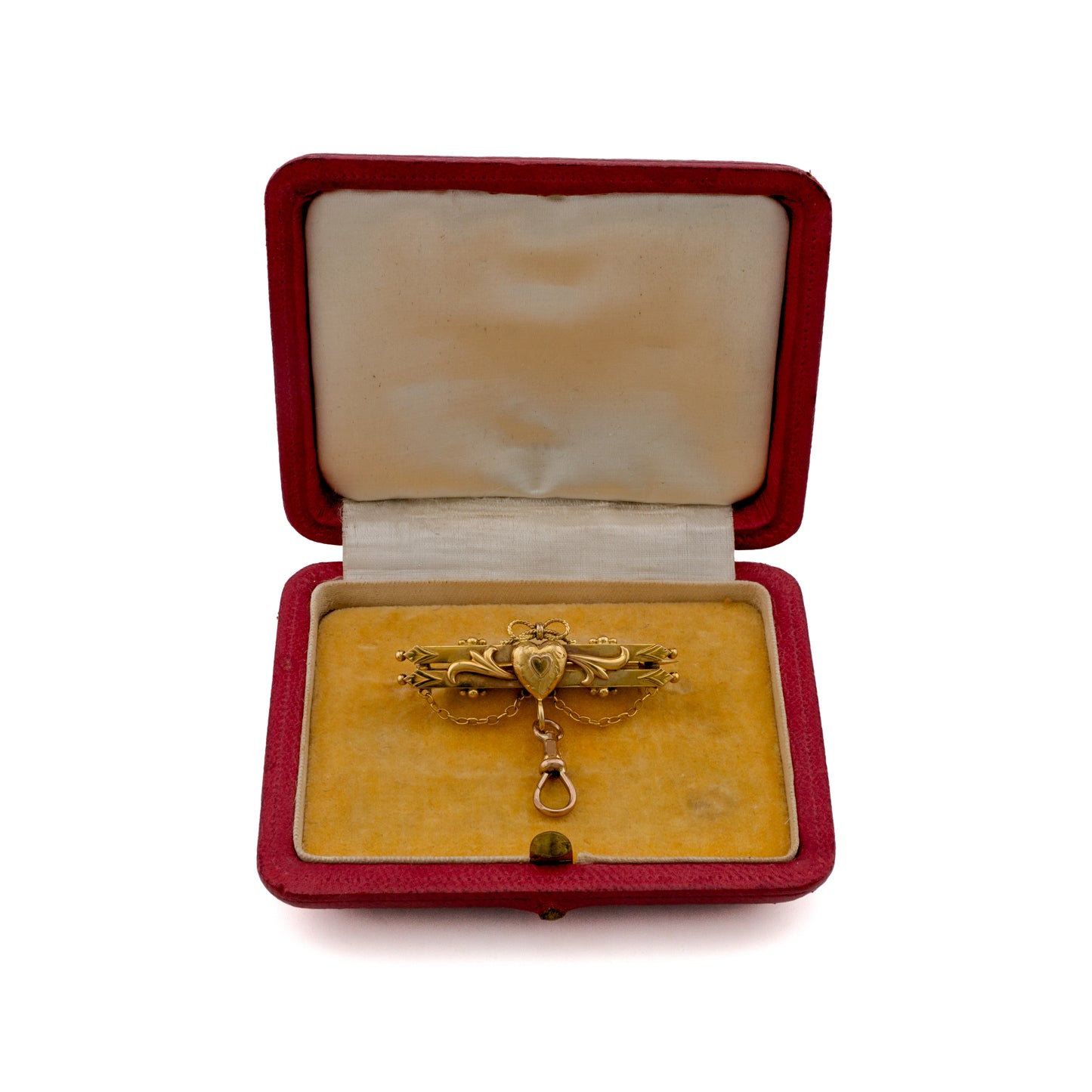 c.1900 9ct Yellow Gold Heart Bar Brooch with Dog Clip