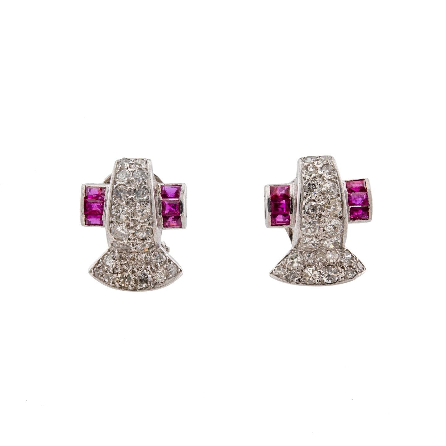 Art Deco Ruby & Diamond Platinum Clip Earrings