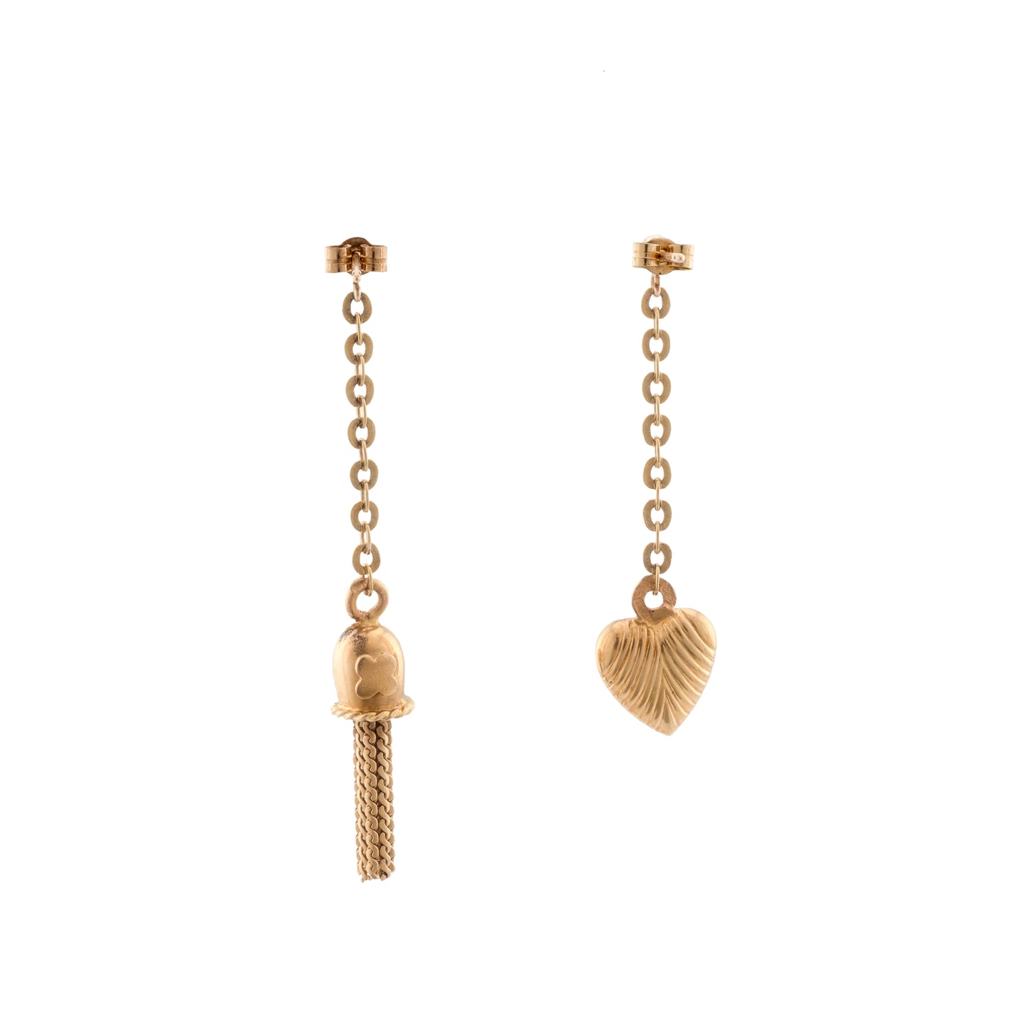 Vintage 18ct Gold Mismatched Heart & Tassel Drop Earrings