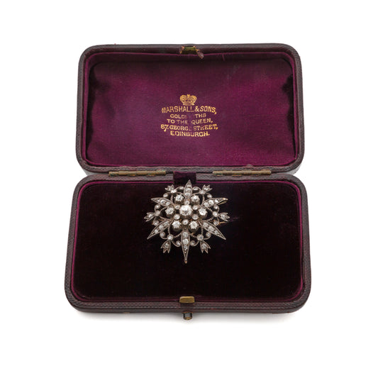 Victorian Silver-Topped Gold Diamond Starburst Cluster Brooch