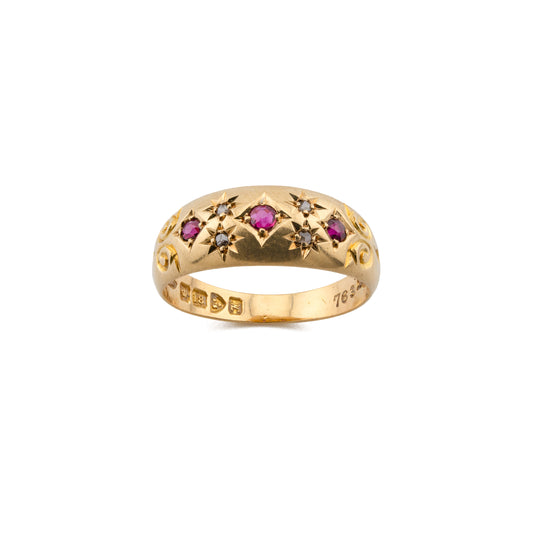 18ct Gold Ruby and Star-Set Diamond Gypsy Ring