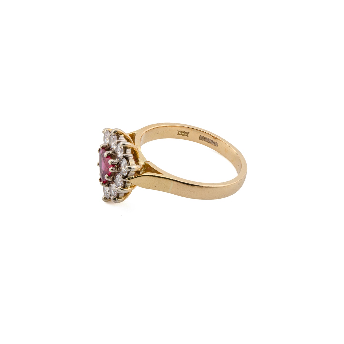 18ct Gold Triangular Ruby and Diamond Cluster Ring