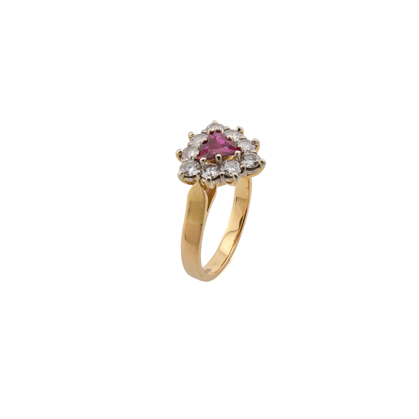 18ct Gold Triangular Ruby and Diamond Cluster Ring